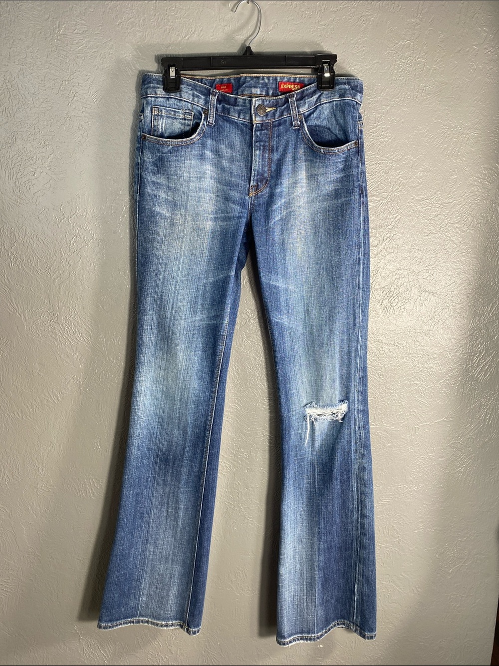 Express Mia Jeans Womens 6L Bootcut Distressed Y2K Low Rise Blue Denim